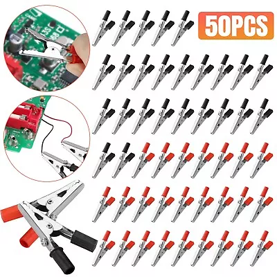 50Pcs Electrical Test Clamps Metal Alligator Crocodile Clips Red Black Handle 2  • $10.48