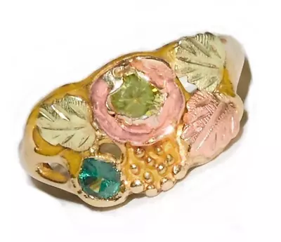 Black Hills Gold 10k Rose Leaves Peridot Blue Topaz Ring Size 5 1/2 • $189