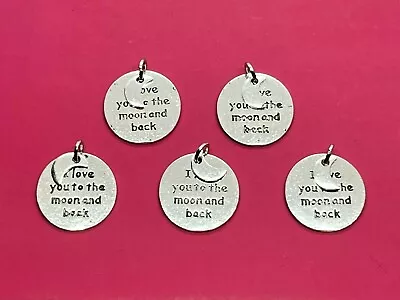 Tibetan Silver I Love You To The Moon And Back Charm/Pendant - 5 Per Pack • £1.45