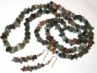 Mixed Many Semi-Precious Gemstones Nugget Chip Bead Necklace Earring Set 108g • $19