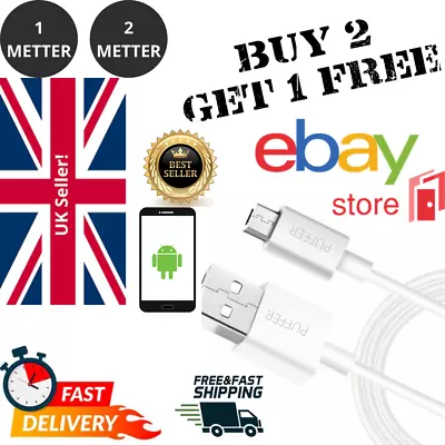 PUFFER USB A Male To MICRO 1m 2m For PS4 XBOX ONE Controller Cable Charger Lead • £2.39