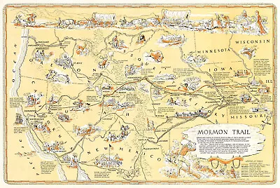 Pictorial Map Of The Mormon Trail From Nauvoo Illinois To Salt Lake City Poster • $13.95