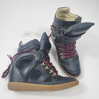 ISABEL MARANT Etoile Bekett Leather High Top Wedge Sneakers Size 38 (EUR) 7 (US) • $195.67