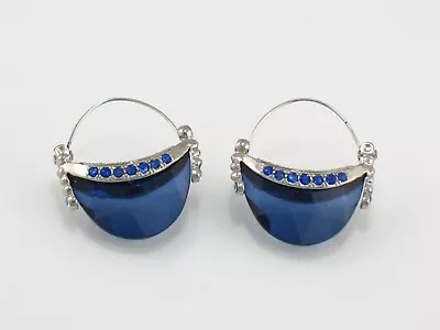 2000's AVON Blue Faceted Acrylic Hoop Pierced Earrings W Blue Rhinestone Accents • $3.99