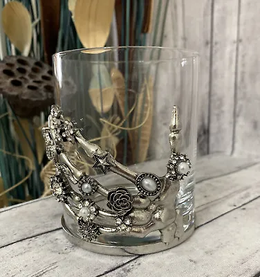 Halloween Rare! Gothic Skeleton Hand Jeweled Bling Wine Cocktail Glass- New! • $24.99