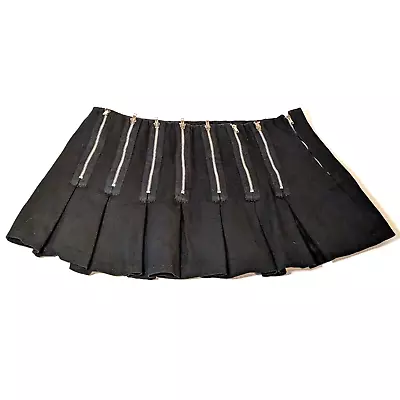 Black Zipper Skirt By Tiger UK British Size 16 London England Import Goth Mini • £48.35