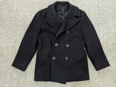 Vintage WWII Usn PEACOAT Jacket KERSEY Us Army 36R Navy Blue WOOL Corduroy • $49.95