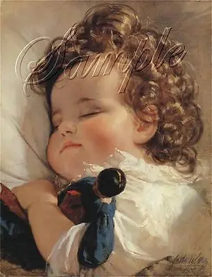 Vintage Baby Child Antique Doll Girl Curls Sleeping French Canvas Art Print • $25.75