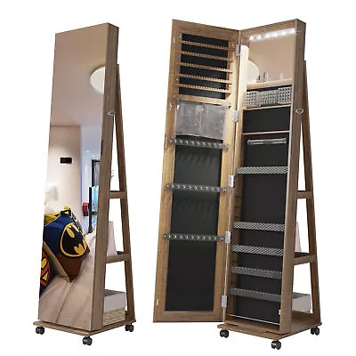 6 LEDs Mirror Jewelry Cabinet 360° Rotating Organizer Armoire Full Length Mirror • $159.99