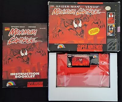 Maximum Carnage Spider-Man  (SNES) Red CartriComplete CIB (More Pics) • $160