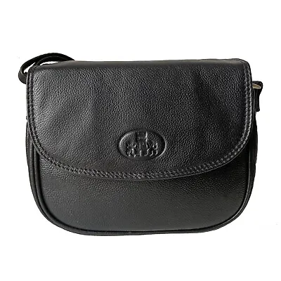 Rowallan Small Black Leather Organiser Saddle Bag Shoulder Bag • £44.99