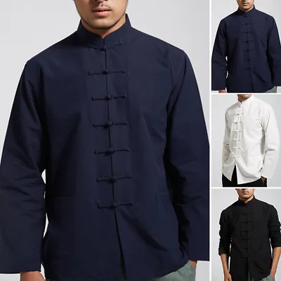 Men Chinese Tang Suit Uniform Jacket Clothing Traditional Kung Fu Tai Chi Coat I • £22.27