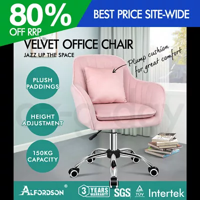 ALFORDSON Velvet Office Chair Computer Swivel Armchair Work Adult Kids Pink • $129.95