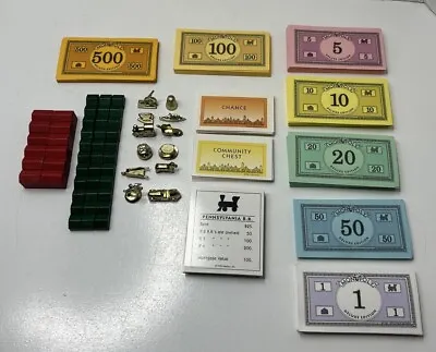 1998 Monopoly Deluxe Edition Game Replacement Pieces Gold Token Wood Money Cards • $17.19