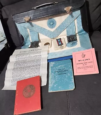 Vintage Freemason NSW Leather Case Masonic Items Inc Books Coin Pin Apron • $160
