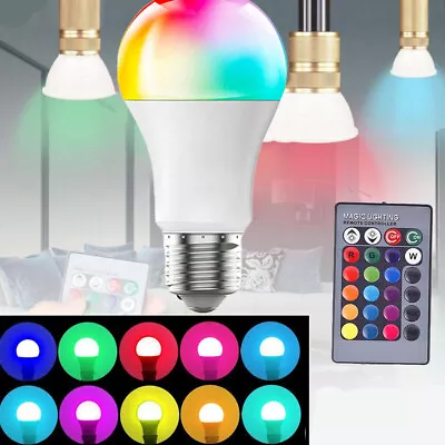 RGB LED Light Bulb E27 Color Changing Dimmable Lamp With Remote Control 10-20W • $10.55