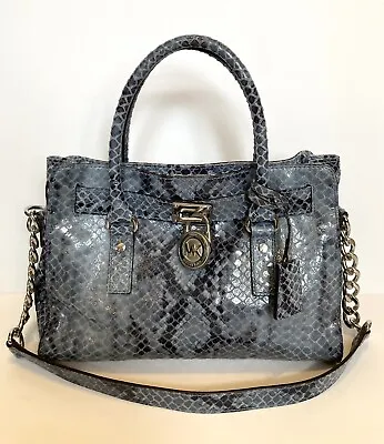 Michael Kors Hamilton Blue Leather Snake Print Shoulder Bag Chain Strap Purse • $71