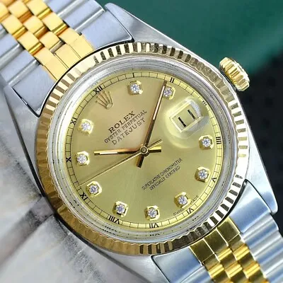 Rolex Mens Datejust Gold Steel Champagne Diamond Dial Jubilee 36mm Watch 1601 • $4252.50