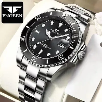FNGEEN Classic Gents Mens Stainless Steel Watch Calendar Quartz Wrist Watches • £12.55