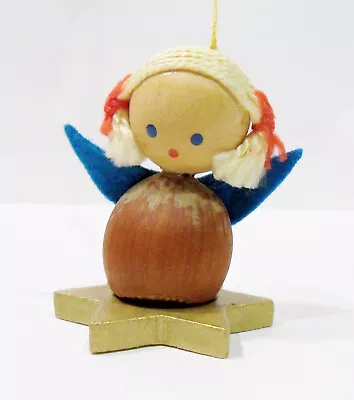 Goula Spain Angel Girl Erzgebirge Style Hazelnut Wooden Wood Vintage Ornament • $15.99