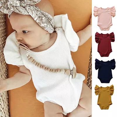 Newborn Infant Baby Girls Solid Ruffle Romper Bodysuit Jumpsuit One Piece Outfit • $15.80