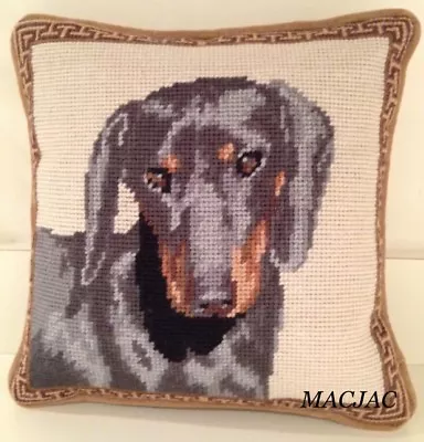 Black Dachshund Dog Needlepoint Pillow 10 X10  NWT • $50