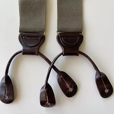 Trafalgar Mens Suspenders Braces Solid Army Green Brown Leather • $34.99