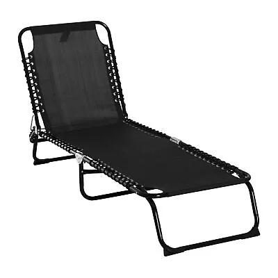 Outsunny Sun Lounger Reclining Cot Foldable Folding Garden Chair Bed Relaxer • £36.99