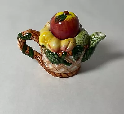 Mini Vintage Ceramic Teapot Fruit In A Basket The Lid Is An Apple Pre Owned • $12.99