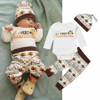 Newborn Infant Baby Thanksgiving Turkey Clothes Kids Boy Girl Romper Tops+Pants • $15.79