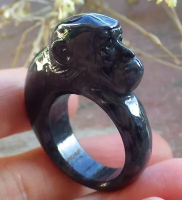 Certified Black Burma 100% Natural A JADE Jadeite Monkey RING USA. 10 戒指 642551 • $63.10