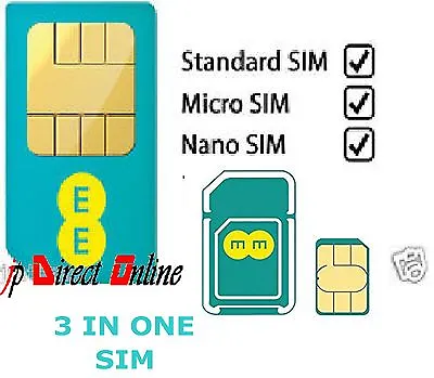 £0.99 • Buy EE SIM CARD Pay As You Go  Std Micro Nano Triple Cut  PAYG 4G £10 3G 4G Iphone