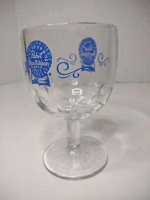 Vintage Pabst Blue Ribbon Heavy Glass Beer Thumbprint Schooner Goblet Mug Stein • $10