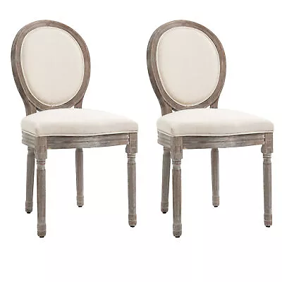 HOMCOM Set Of 2 Elegant French-Style Dining Chairs W/ Wood Frame Foam Seat Cream • £149.99