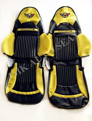 Fits SALE Corvette C5 97-04 Synthetic Leather Sport Seat Cover Black/YELLOW • $229