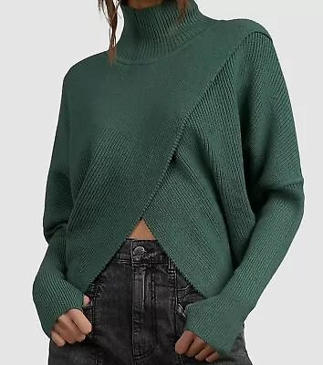 $99 Elan Women Green Crossover Front Turtleneck Pullover Knit Sweater Top Size M • $31.18