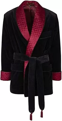 Mens Robes Quilted Smoking Jackets Black Velvet Robes Smoking Jacket • $169