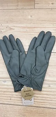 BNWT ACCESSORIZE 100% Real Leather Ladies Gloves Lined Olive (Size S/M) • £19.99