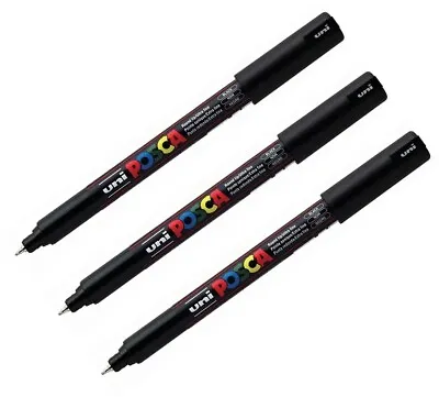 Uni Posca PC-1MR Black Colour Paint Marker Pens Ultra Fine 0.7mm (Pack Of 3) • £9.75