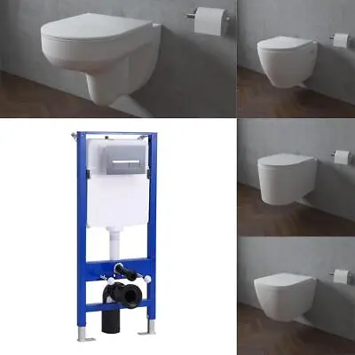 Bathroom 1.14m Concealed Cistern Frame &Wall Hung Toilets Soft Close Seat Pan WC • £124.77