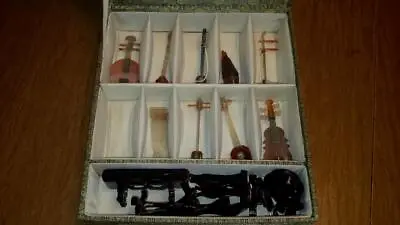 Vintage Jade Stone Miniature Musical Instruments W/ Box One Instrument Missing • $293.99