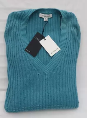 Ladies Marks And Spencer Autograph Aqua Pure Linen V Neck Jumper Size 16 • £32.50