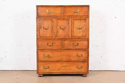 Henredon Mid-Century Modern Campaign Oak Gentleman's Chest Circa 1970s • $2595