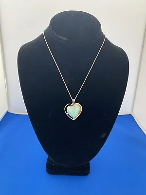 Sterling Silver Necklace W/Light Blue CABOCHON HEART Pendant Charm L@@K! L@@K! • $30