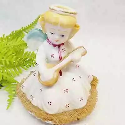 Vintage Angel Figurine Holding A Guitar Ucagco China Japan Netting Trim • $16