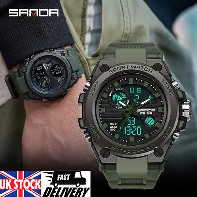 SANDA Military Men Watch Waterproof Tactical Rugged Digital Sports Wrist Watches • £5.39