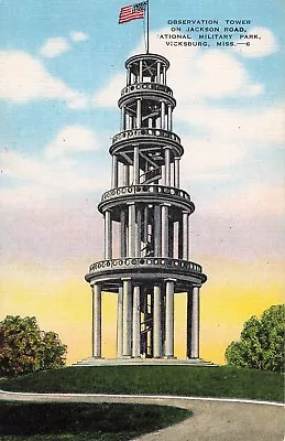 Postcard Vicksburg MS: Observation Tower On Jackson Road Nat'l Military Park • $3.32