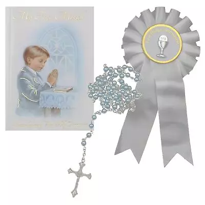 £13.29 • Buy First Holy Communion Gift Set Boy Missal Book, Rosary And Rosette C5202