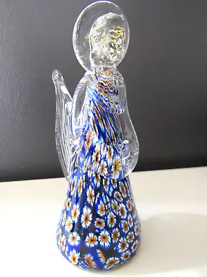 Vintage Murano Italy Cobalt Blue Millefiori Angel Art Glass Figurine Gilt Wings • $75