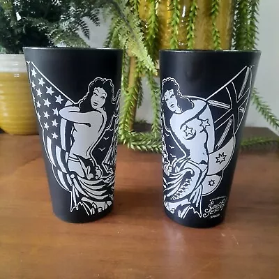 Set Of Two Sailor Jerry Plastic Cups Tattoo Glasses Tumblers New Year • £6